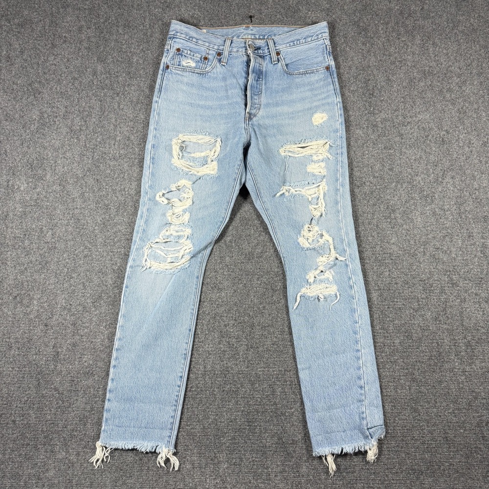 Levi's 501 Skinny Jeans Women 28x30 Blue Distressed High Rise Button Fly Denim